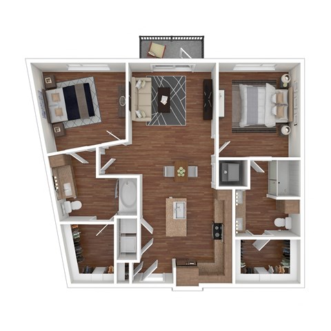 Floor plan for 2 beds, 2 baths, 1114 sqft
